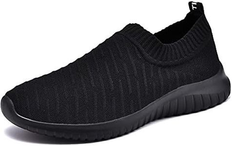 TIOSEBON Men's Walking Shoes Lightweight Mesh Slip-on- Breathable Running Sneakers 12.5 US All Black