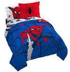 Jay Franco Marvel Spiderman Webtastic 7 Piece Queen Size Bed Set - Includes Reversible Comforter & Sheet Set - Super Soft Kids Bedding Fade Resistant Microfiber (Official Marvel Product), Blue