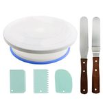 TIMESETL 28cm Rotating Cake Turntable + 2pcs Icing Smoother with Wood Handle + 3pcs Side Scraper for Easy Cake Frosting Decorating Making