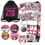 Blackpink Gifts Set For Blink - 1 Blackpink Darwstring Bag Backpack, 12 Blackpink Stickers, 1 Blackpink Lanyard, 1 Mouth Mask, 4 Button Pins, 1 Phone Finger Ring Stand, 1 Keychain, 1 Tattoo Sticker