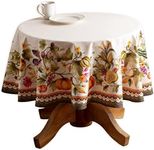 Maison d' Hermine 100% Cotton Table Cover - 63" Diameter Round Decorative Tablecloth - Tablecloths for Dining, Home & Party - for Thanksgiving & Christmas - Pumpkin Garden - Cloudy Cream Collection