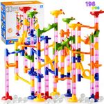 JOYIN 196 Pcs Marble Run Compact Set, Construction Building Blocks Toys, STEM Learning Toy, Educational Building Block Toy(156 Translucent Plastic Pieces+ 40 Glass Marbles)