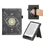 kwmobile Case Compatible with Amazon Kindle Paperwhite 11. Generation 2021 - Case PU Leather Cover with Magnet Closure, Stand, Strap, Card Slot - Tarot Card Dark Blue/Yellow/Black