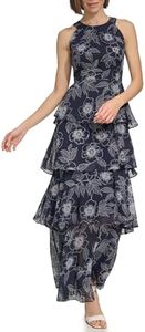 Tommy Hilfiger Womens Floral Tiered Maxi Dress Sky Captain/Ivory 4, Sky Captain/Ivory, 8