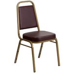 Flash Furniture HERCULES Series Trapezoidal Back Stacking Banquet Chair in Brown Vinyl - Gold Frame