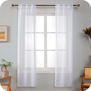 GIRASOLE HOME Coppia Tende Voile Trasparenti Effetto Lino Tenda per Soggiorno Camera Cameretta Balcone Finestra e Interni 2 Pannelli con Tasca (Bianco, 70x240cm)