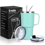 Livole 20oz Travel Mug with Handle, 600ml Insulated Tumbler with Straw and 2 Lids, Double Walled Vacuum Water Cup Bottle, Stainless Steel Thermal Travel Coffee Mugs for Cold Drinks, Mint Green