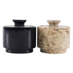 MARBLOUS KRAFTS stylish marble sugar dispenser black and coral 3.5 oz salt cellar, salt container and marble décor 3" X 3" Kitchen décor and Salt Pepper Bowls salt dispenser (Black and Fossil Coral)