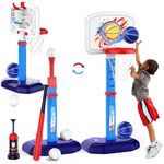 4 in 1 Kids Basketball Hoop and T Ball Set & Ring Toss Game,Adjustable Height,Pool Basketball Hoop for Kids,Indoor Outdoor Sport Toys Gifts for Toddler Boys Girls Age 3+