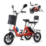 Electric Tricycle for Adults, Peak 500W Brushless Motor Electric Trike, 480Wh Removable Battery, Step-Thru 3 Wheel Electric Bike, 2 Seats, Up to 45 Miles, Folding E Trike Ebike, Gift for Parents