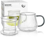 Glass Tea Infuser Cup with Filter and Lids, Borosilicate Glass Tea Mugs with Strainer for Blooming Tea & Loose Leaf Tea, Steeping Tea Cup Gift Kit, Lead-free, Microwave Safe, 14oz