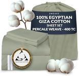 Sweave 100% Egyptian Cotton Percale Sheets California King - Genuine Luxurious 400 Thread Count - Naturally Crisp, Breathable, Skin-Friendly & Cooling - Softer After Each Wash -Oeko-TEX Certified Giza