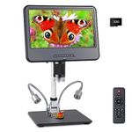 Koolertron 10.1" IPS LCD Digital Microscope 8 LED Lights&2 Fill lights,USB Electronic Microscope Camera with Remote Control and 32G TF Card,Adjustable Metal Stand Microscope for Coin/Plant/Insect/Skin