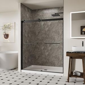 ACE DECOR 56-60" W x 74" H Frameless Shower Door, Double Sliding Shower Door with 5/16" (8mm) Clear SGCC Tempered Glass, Matte Black Finish Shower Doors, Reversible Installation