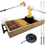 S'Mores Indoors Portable Smores Maker Kit - Pine Wood Tray, Alcohol-Powered Concrete Fire Pit Bowl, 2 Roasting Sticks - Easy to Use Tabletop Roasting Set for Camping, Sleepover, Travel - 17x8x2 Board