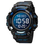 FANMIS Men's Digital 50M Waterproof Electronic Sport Watch Rubber Band Army Military 24H Time LED Light 164FT Water Resistant Calendar Date Day Watches, E Blue, Digital