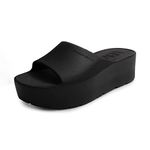 Lemon Jelly Women's Platform Sandals - Cute Water-Friendly Comfort Wedges for the Beach or Casual Wear - Super Lightweight Slip-On Flip Flops for Ladies - Versatile, Chunky Summer Slides - Black