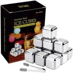 12 Pack Whiskey Stones Gift Set for Men, Das TooKii Stainless Steel Ice Cubes Chilling Stones Reusable, High Cooling Rocks Metal Ice Cube for Drinks Beverage Wine with Ice Tongs & Freezer Storage Box