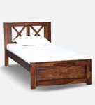 Kamal Brothers Wooden Single Bed Without Storage | Solid Wood Palang Cot Bed for Bedroom & Hotel (Provincial Finish)