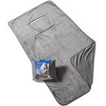 TRAVELREST 4-in-1 Travel Blanket - Pillow Blanket for Airplanes, Compact Travel Blanket, Built in Carry Case, Ultra Plush and Soft for Long Travels, Wearable Blanket, Zippered Pocket - Grey