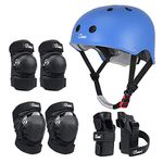 JBM Adult Protective Gear Set, Adult Helmet and Pads Protection for Beginner to Advanced for Skateboarding, Inline Skates, Roller Skates (Blue-Large (14+ Years))