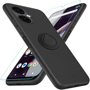 Nijiadi Compatible for BLU G53 Phone Case with Glass Screen Protector, 360° Rotatable Ring Holder Kickstand/Stand Silicone TPU Shockproof Protective Cover Case for BLU G53 - Black