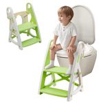 Holdfiturn Potty Training Seat Toilet Seat Kids Adjustable Potty Ladder Seat for Toilet Training with Steps Handle Soft Cushion Design 2 in 1 Potty Training Toilet Seat (Green)