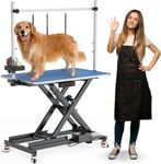 YITAHOME 49 Inch Dog Grooming Table with Leveling Wheels, Heavy Duty Grooming Table for Dogs at Home, Large Pet Grooming Station w/Aluminum, Anti Slip Tabletop & Tool Organizer, Blue