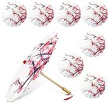 Dunzy 8 Pcs Oiled Paper Umbrella Japanese Chinese Classical Plum Blossom Paper Umbrella Parasol Art Dance Umbrella for Wedding Decor (22 x 15 Inch)