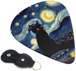 KWSAAHU Guitar Picks-Medium（0.71mm） Guitar Pics Acoustic for Electric Ukulele Bass, Unique Picks 6PCS Bring a Storage Bag Suitable Guitar Players Music Lovers - Starry Sky Black Cat