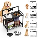 Lewondr Elevated Dog Bowls, Stainless Raised Dog Bowl for Large Dogs with Slow Feeder Dog Bowl, 4 Heights (5",8",11",14") Adjustable Dog Bowl Stand with & Storage & Name Tag, Dog Food and Water Bowl