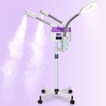 Facial Steamer, Professional 3 in 1 Facial Steamer with 5X Magnifying LED Lamp, Esthetician Steamer with Hot & Cold Mist, Face Steamer On Wheels for Salon Spa Beauty