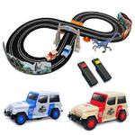 Jurassic World Electric Race Car Track Set 102011JW with 2 x Slot Car, Dinosaur Figure & Accessories, Jurassic Park Kids Toys - 2.4M / 7.9FT Racetrack For Kids (Dino Chase)