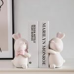 RISKIV Cute Rabbit Bookends,Decorative Bookends, Cute Bookends,Book Ends for Shelves,Book Ends for Kids Rooms, Kids Bookends can accommodate 1 to 4 Books(White)