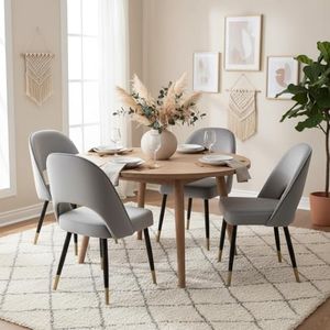 LukeAlon Classic Velvet Dining Chairs Set of 4, Upholstered Open Back Kitchen Chairs with Metal Legs Armless Side Chairs Mid Century Dining Chair for Dining Room, Grey