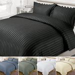 1CM Striped 1000TC Luxury Microfibre Summer Ultra Soft Quilt Cover Duvet Doona Cover Set (Single, Black)