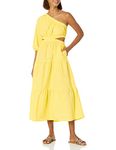 The Drop Women's April One-Shoulder Cutout Tiered Midi Dress, Lemon, XL