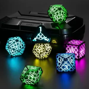 ZHOORQI LED DND Dice Set Rechargeable, Cool Light up Dice Wireless Charging for Dungeons and Dragons, Polyhedral Dice Role Playing Gifts(RGB-Dragon Scale)
