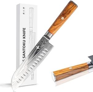 FUJUNI Santoku Knife - 7 inch Santoku Chef Knife Damascus VG10 Steel 67-Layer -Olive Wood Handle - Razor Sharp Kitchen Knife with Gift Box