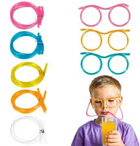 Drinking Silly Straws Glasses Plastic - 5Pcs Fun Glasses Straw Covers Cap Reusable Straws for Kids Glasses Straws Drinking Adult Party Fun Straws for Eye Glasses Straw Tube Birthday Party Set