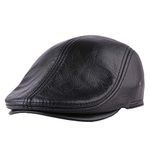 Xinqiao Cabby Classic Hat Genuine Leather Vintage Newsboy Ivy Driving Flat Cap (X-Large(7 1/4-7 3/8) 22 3/4-23in, Black)