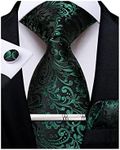 DiBanGu Silk Paisley Flower Ties for Men Woven Wedding Necktie Tie Clip Handkerchief Cufflinks Set Party, Black Green Floral, One size