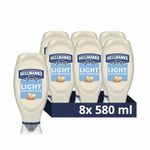 Hellmann's Light Mayonnaise Condiment 100% recycled squeeze bottle light mayo for burgers, sandwiches and salads 8x 580 ml