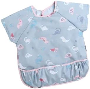 POLKA TOTS Waterproof Washable Half Sleeves Apron Feeding Bibs with Super Absorbent, Soft, Comfortable & Lightweight for Infants & Baby Toddlers (6 to 24 Months, Dino Design)