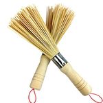 JIHUOO 2 Pcs Bamboo Wok Brush Cleaning Whisk Pot Brush Dish Washing Brush Kitchen Cleaning Tools with Wooden Handle for Home Restaurants