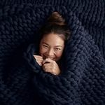 Bearaby Cotton Hand-Knit Weighted Blankets for Adults - Chunky Knit Blanket - Sustainable, Breathable, Organic, Cooling Weighted Blanket - Machine Washable (Midnight Blue, 20 lbs)