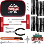 Vehiclex Tire Repair Kit for Plug and Patch with Aluminum Handled Tools Emergency Kit with Pliers in Zippered Bag for Car, Motorcycle, ATV, Tractor, Lawn Mower