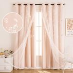 UNISTAR 2 Panels Unicorn Curtains for Kids Girls Bedroom Aesthetic Living Room Decor Double Layer Star Cut Out Baby Pink Window Wall Home Decoration,W52 x L63 Inches