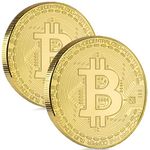 Satoshi Nakamoto Bitcoin Coin - 2 x Bitcoin Coins with Wafer-Thin 24 Carat Real Gold Plating - BTC Crypto Coins - Ideal as a Gift (2 x Bitcoins)