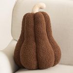 Phantoscope Teddy Fleece Squash Pumpkin Throw Pillows, Thanksgiving Ultra Soft Sherpa Decorative Cute 3D Shaped Cushion, Brown, 16 x 12 inches